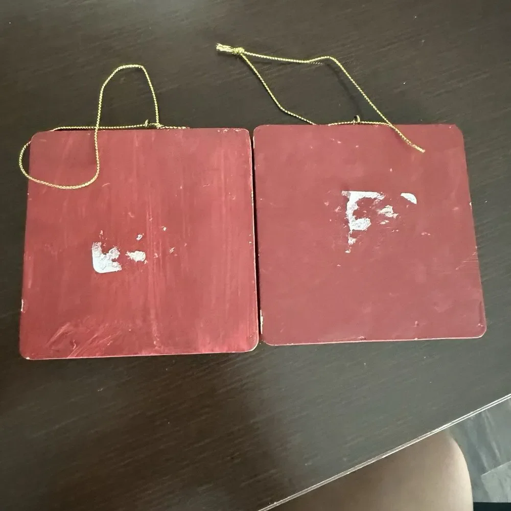 2 VINTAGE CHRISTMAS SKI MOOSE SQUARE ORNAMENT CERAMIC 3.5in Sq